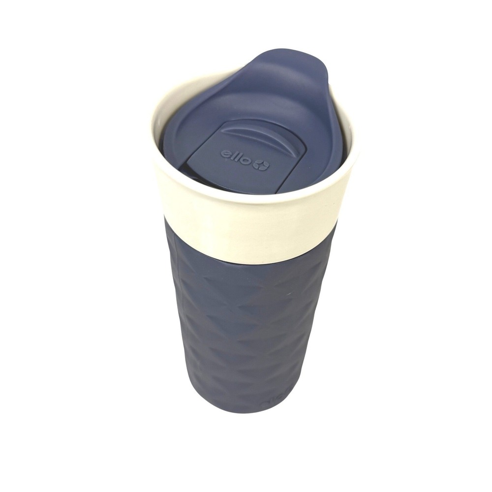 ELLO 16oz Blue‎ Silicone Boot Slider Lid BPA-Free Ogden Ceramic Travel Mug